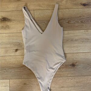 Forever 21 Tan Bodysuit One Piece Plunging V-neck